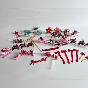 Vintage Christmas Cake Toppers Lot Santa Sleigh Reindeer 1950s 1960s